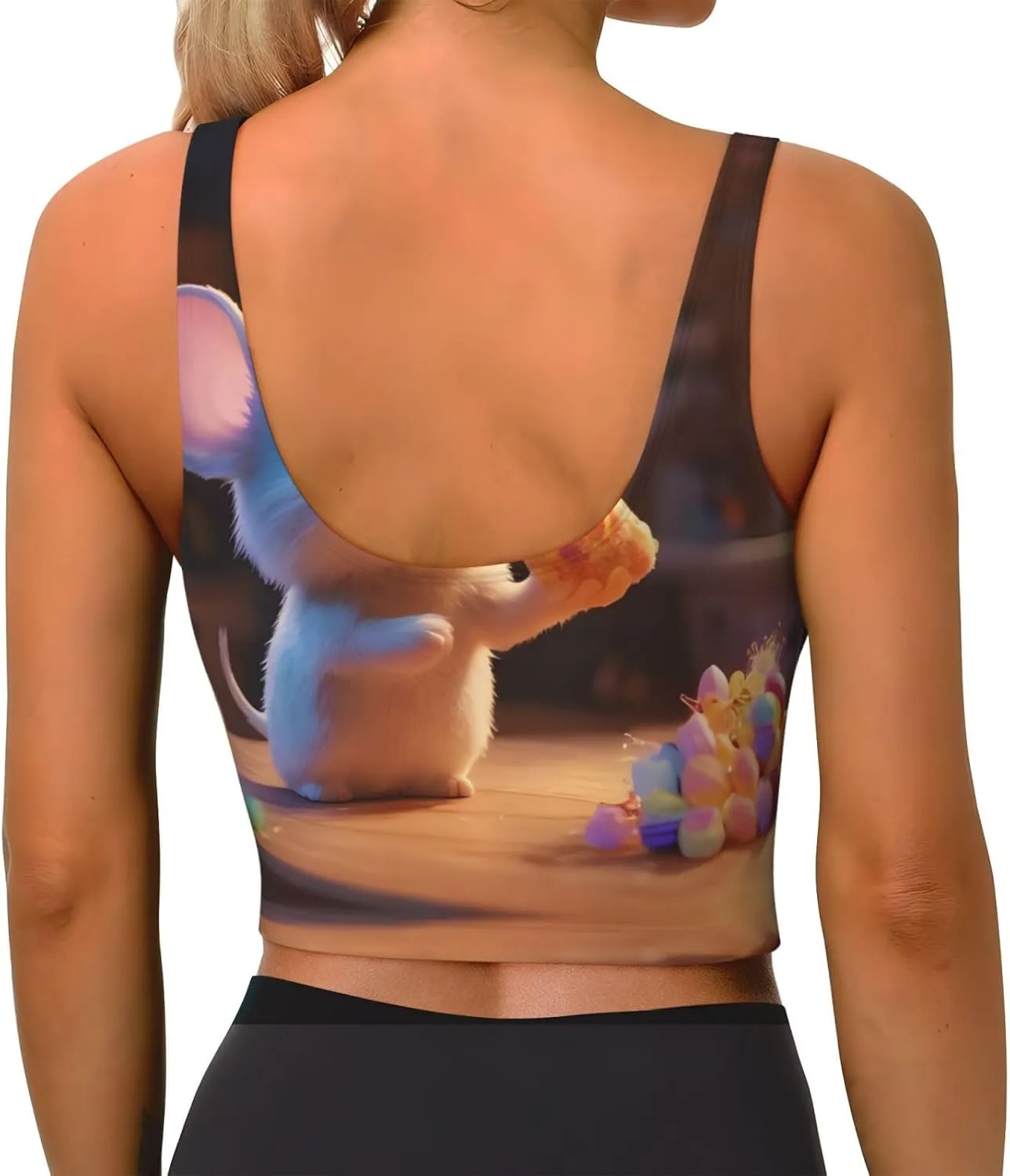 Mouse Stealing Candy Women's Sexy Sports Vest Sleeveless Athletic Gym T-Shirts Vest U-Shaped Back Quick Dry Top