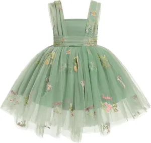 ODASDO Baby Toddler Kids Butterfly Dress Sleeveless High Low Tulle Princess Wedding Special Occasion Evening Ball Gown