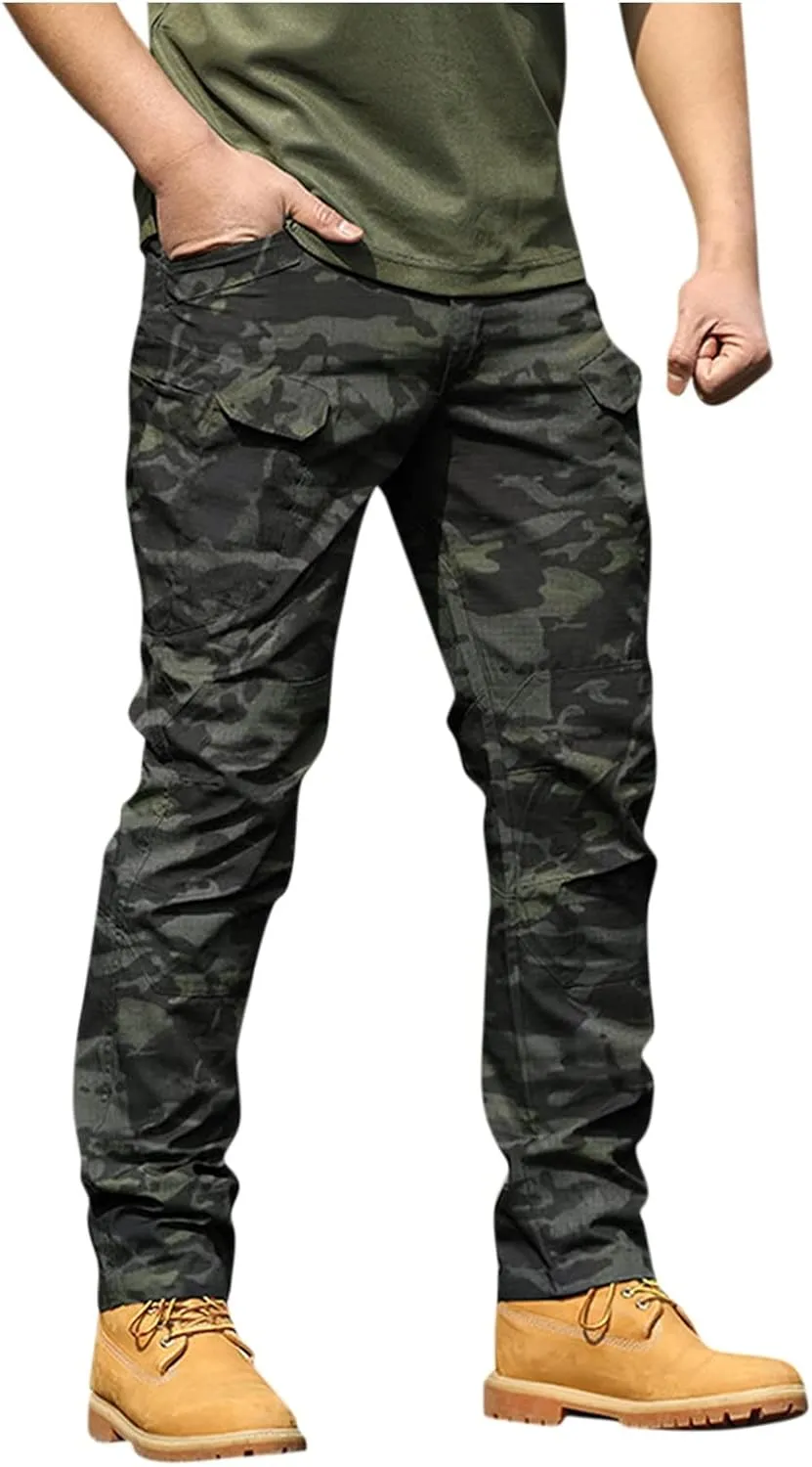 OIOLOYJM Cargo Pants for Men Relaxed Fit Work Hiking Waterproof Pants Stretch Tactical Pants Lightweight Outdoor Travel Pants