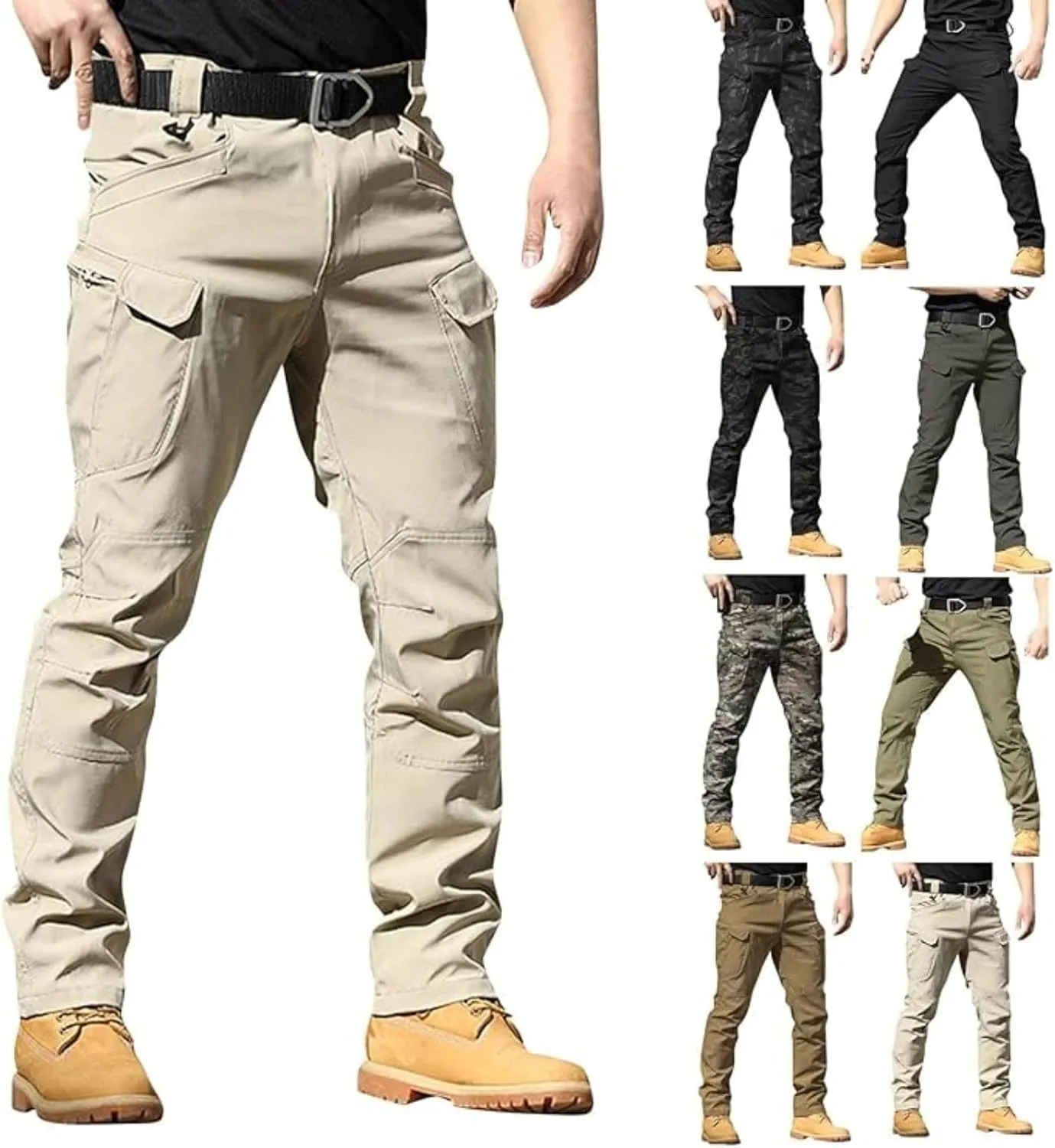 OIOLOYJM Cargo Pants for Men Relaxed Fit Work Hiking Waterproof Pants Stretch Tactical Pants Lightweight Outdoor Travel Pants