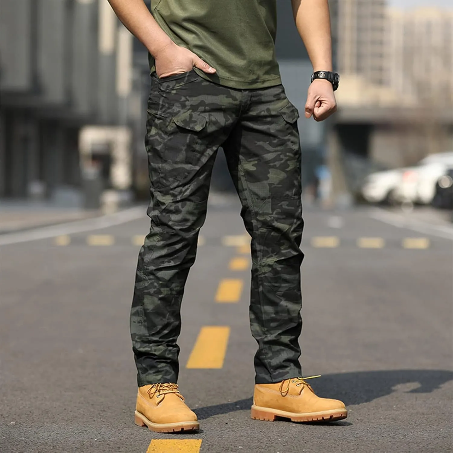 OIOLOYJM Cargo Pants for Men Relaxed Fit Work Hiking Waterproof Pants Stretch Tactical Pants Lightweight Outdoor Travel Pants