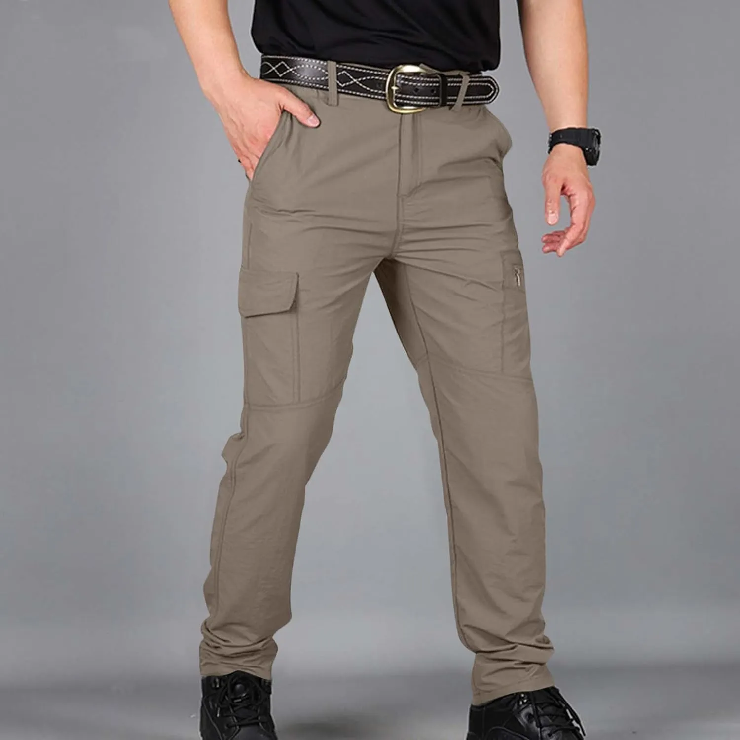 OIOLOYJM Cargo Pants for Men Relaxed Fit Work Waterproof Hiking Pants Stretch Tactical Pants Lightweight Outdoor Travel Pants