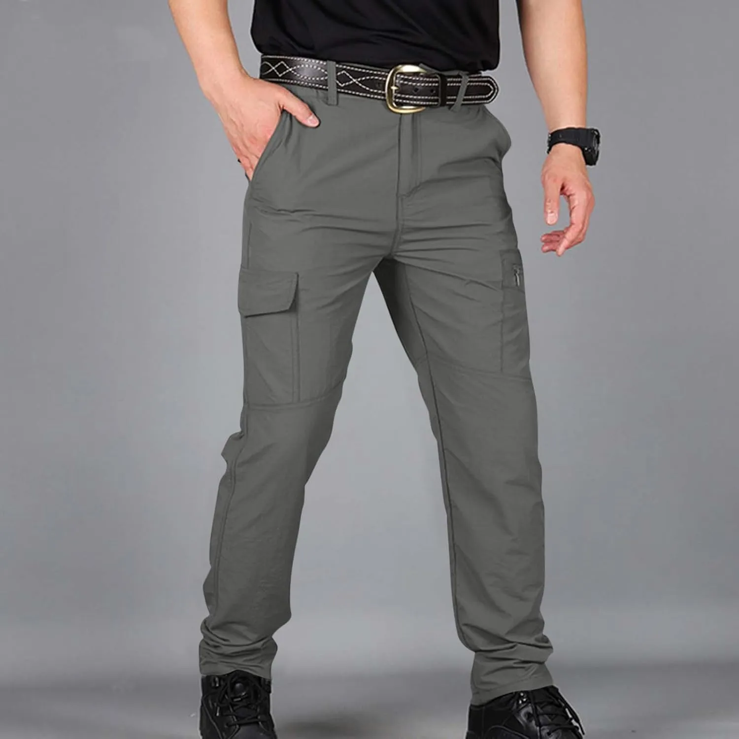 OIOLOYJM Cargo Pants for Men Relaxed Fit Work Waterproof Hiking Pants Stretch Tactical Pants Lightweight Outdoor Travel Pants