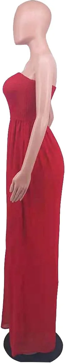Ophestin Women's Strapless Tube Wide Leg Jumpsuits Smocked Women Jumpsuits Dressy Casual Flowy One Piece Jumpsuits Rompers