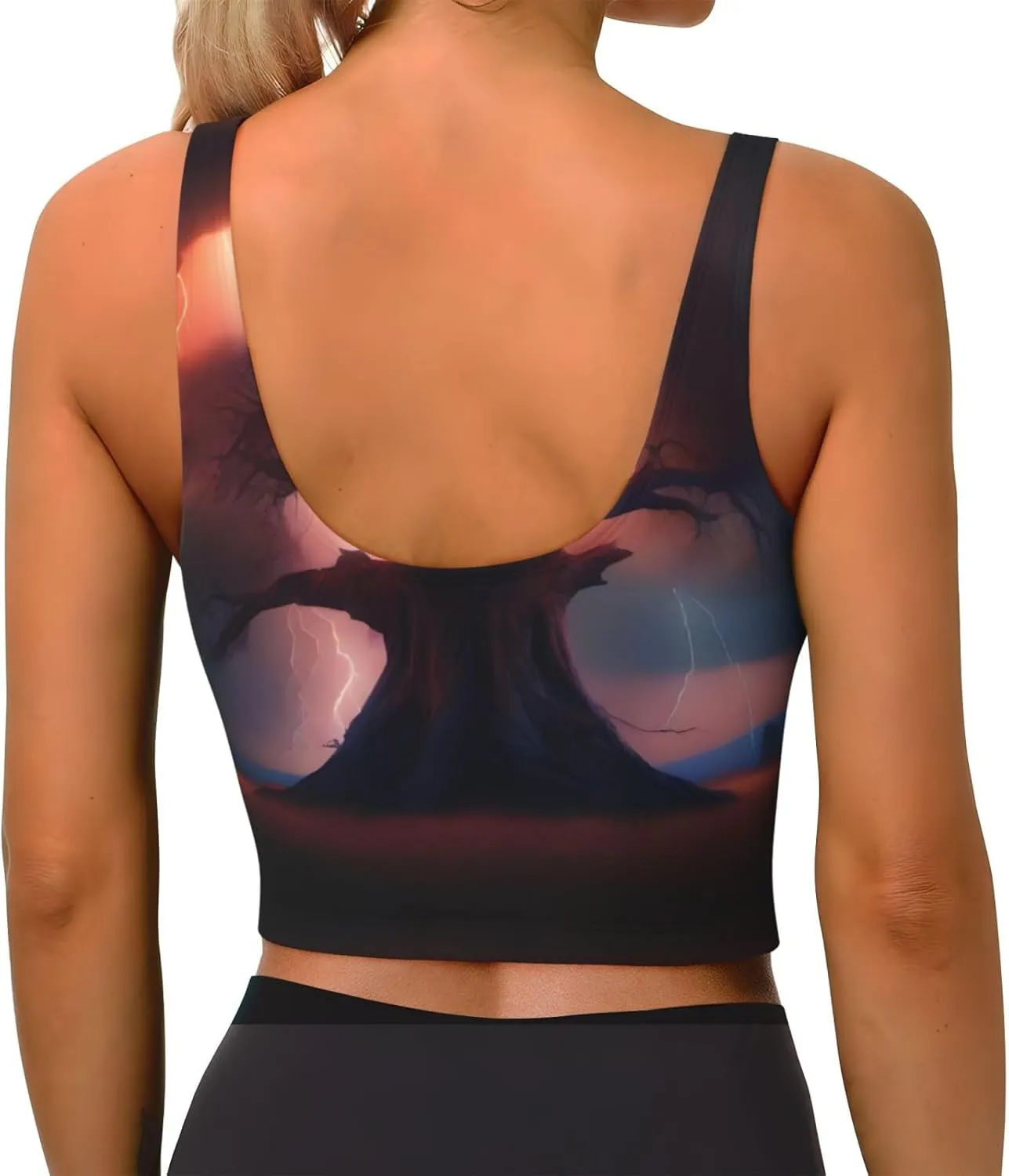 Orange Red Sky Lightning Women's Sexy Sports Vest Sleeveless Athletic Gym T-Shirts Vest U-Shaped Back Quick Dry Top