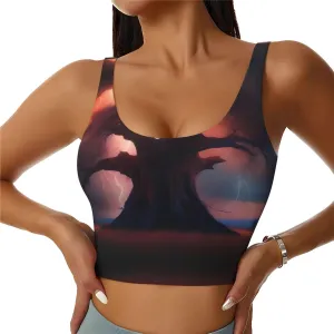 Orange Red Sky Lightning Women's Sexy Sports Vest Sleeveless Athletic Gym T-Shirts Vest U-Shaped Back Quick Dry Top