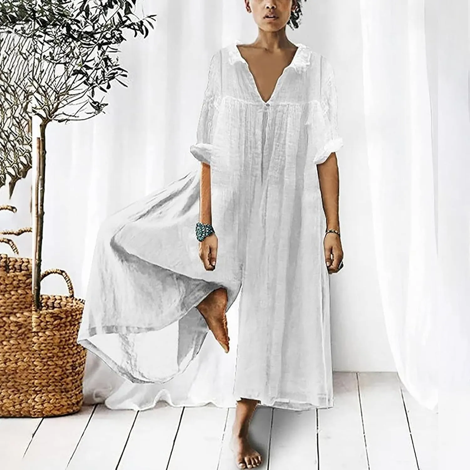 Overalls for Women Fall Summer Linen Loose Fit Jumpsuits Trousers Pants One Piece Women 2024