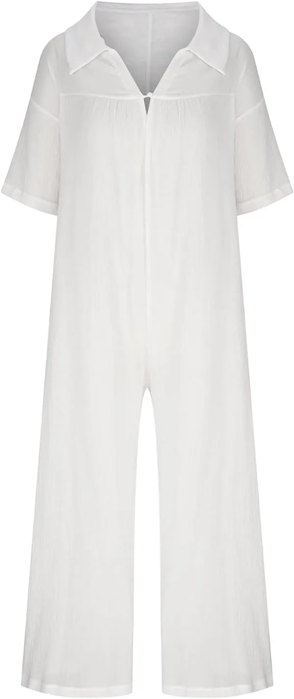 Overalls for Women Fall Summer Linen Loose Fit Jumpsuits Trousers Pants One Piece Women 2024
