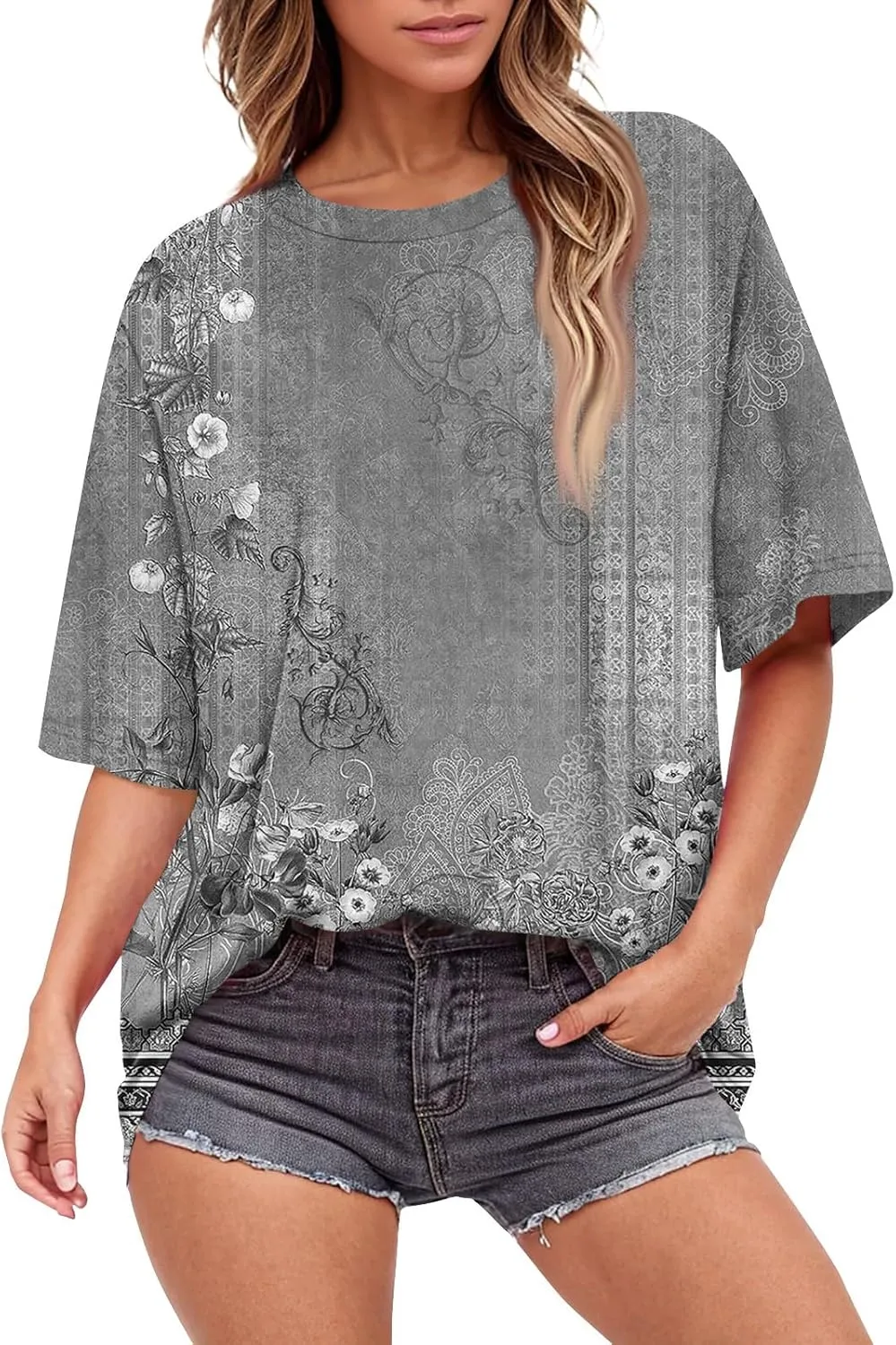 Oversized T Shirts for Women Short Sleeve Crewneck Summer Casual Loose Basic Tee Shirt Trendy Fashion Clothes