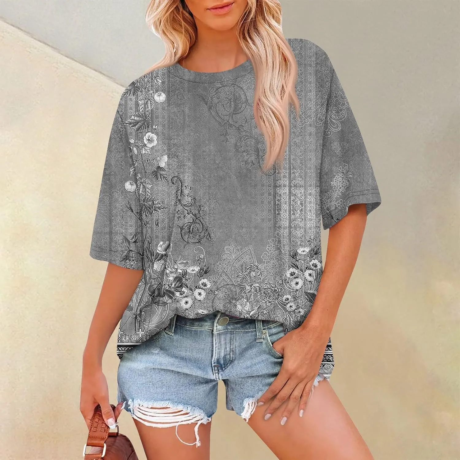 Oversized T Shirts for Women Short Sleeve Crewneck Summer Casual Loose Basic Tee Shirt Trendy Fashion Clothes