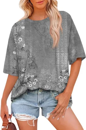 Oversized T Shirts for Women Short Sleeve Crewneck Summer Casual Loose Basic Tee Shirt Trendy Fashion Clothes