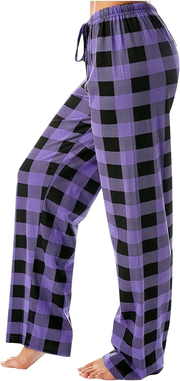 Pajama Pants Plaid Christmas Pajamas Pants for Women Wide Leg Pants Drawstring Pajama Bottoms Comfy Women's Sleepwear