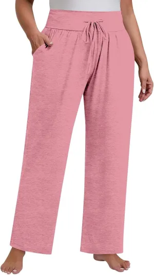 Palazzo Pants Women Plus Size Elastic Waist Casual Pants Drawstring Loose Yoga Pants Lightweight Flowy Wide Leg Pants