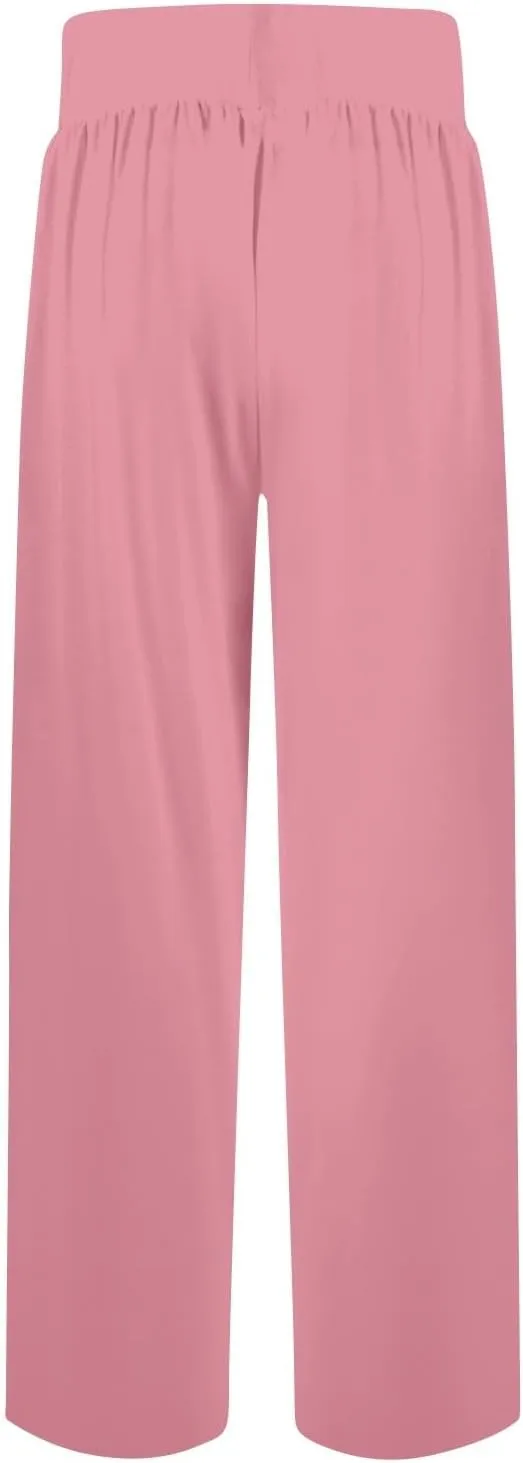 Palazzo Pants Women Plus Size Elastic Waist Casual Pants Drawstring Loose Yoga Pants Lightweight Flowy Wide Leg Pants