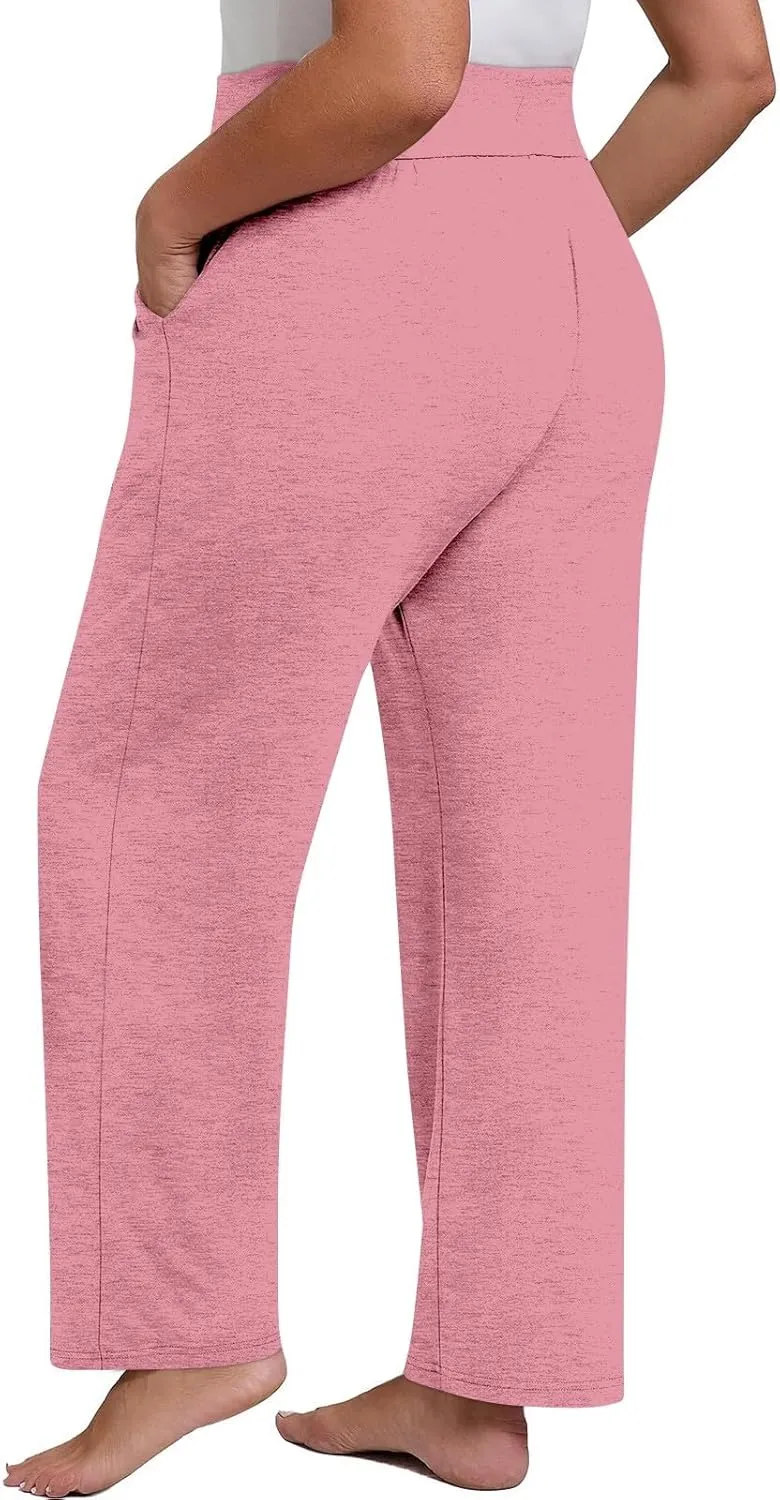 Palazzo Pants Women Plus Size Elastic Waist Casual Pants Drawstring Loose Yoga Pants Lightweight Flowy Wide Leg Pants