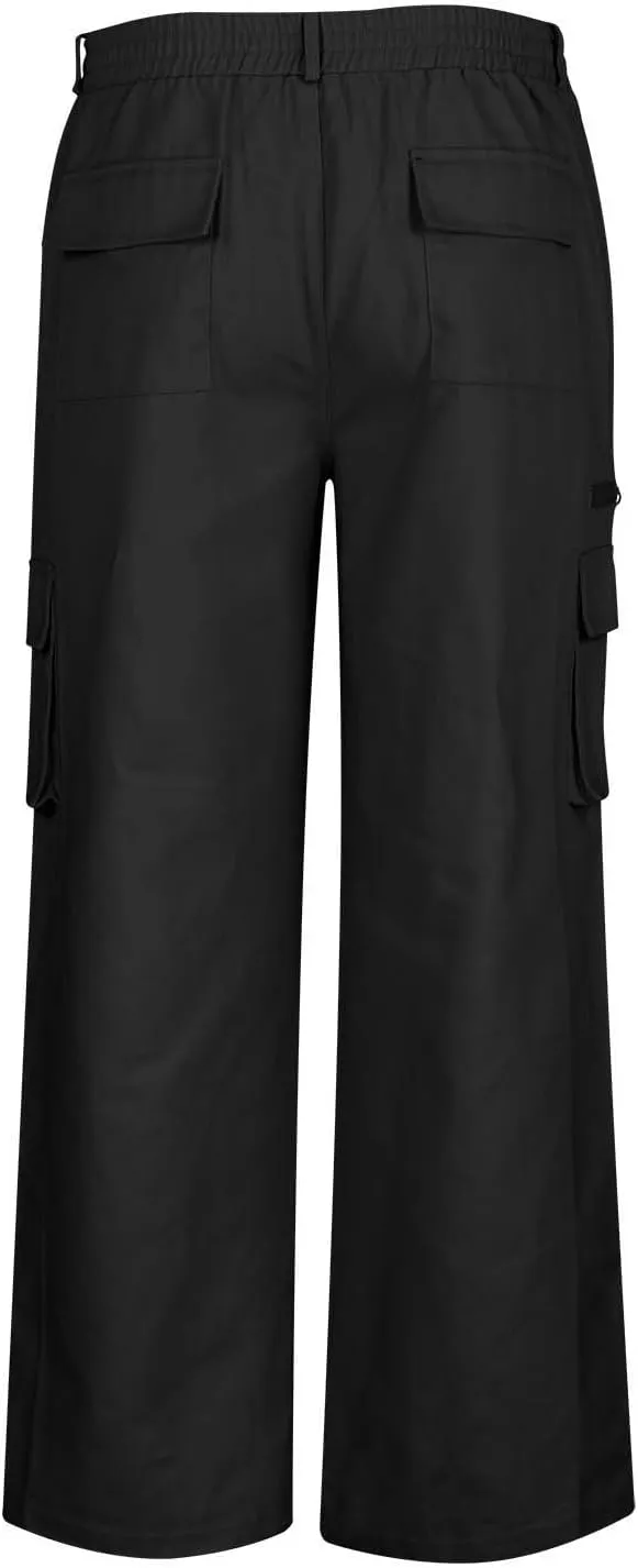 Plus Size Button Up Closure Elastic Waist Cargo Pants Mens Cargo Pants Zipper Decorate Multi-Pocket Cropped Trousers