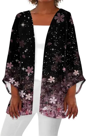 Plus Size Open Cardigan Women Linen Top Half Sleeve Quarter Length Sleeves Shirts Women Light Jackets for Women S-5XL