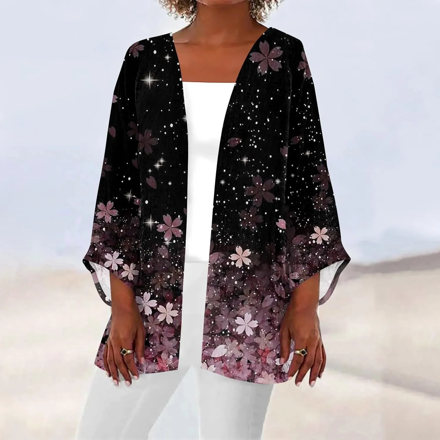 Plus Size Open Cardigan Women Linen Top Half Sleeve Quarter Length Sleeves Shirts Women Light Jackets for Women S-5XL