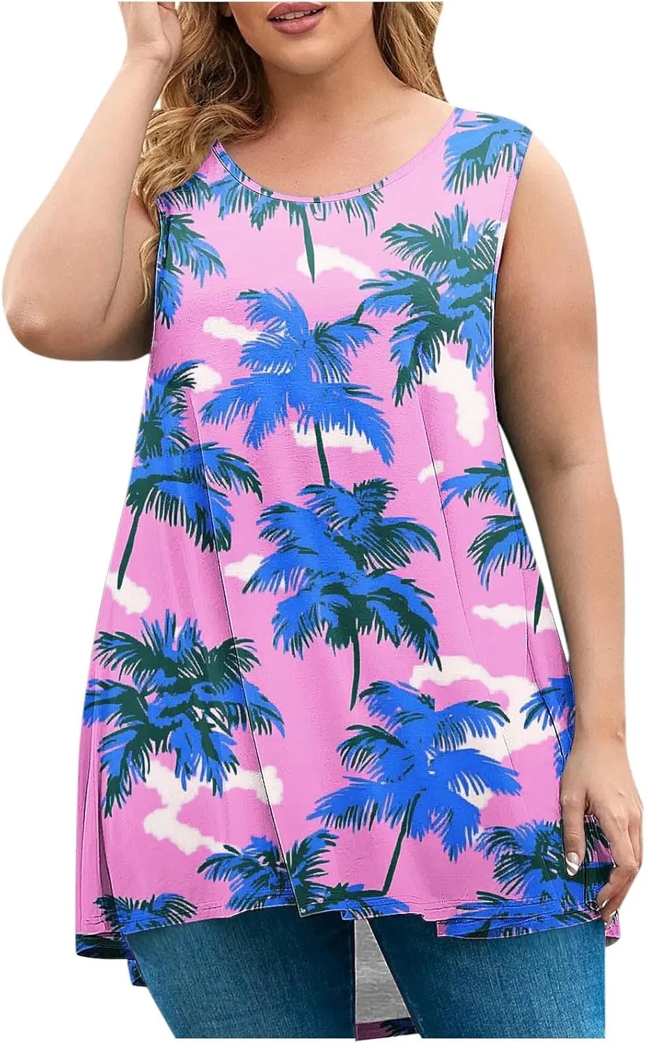 Plus Size Tank Tops Women Sunshine Graphic Sleeveless Vintage Travel Vacation Tops Summer Beach Shirts Hide Belly Tees