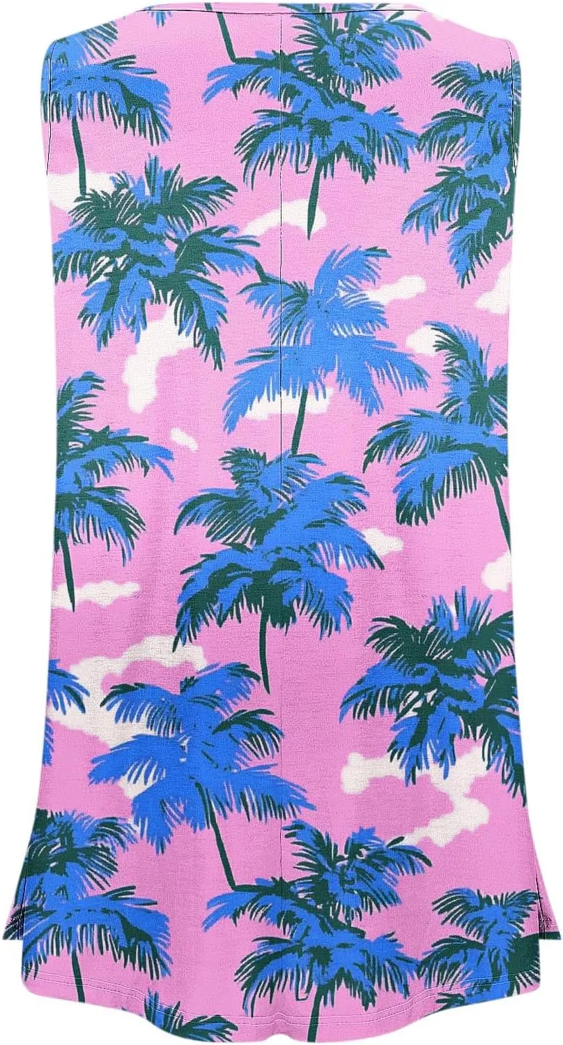 Plus Size Tank Tops Women Sunshine Graphic Sleeveless Vintage Travel Vacation Tops Summer Beach Shirts Hide Belly Tees