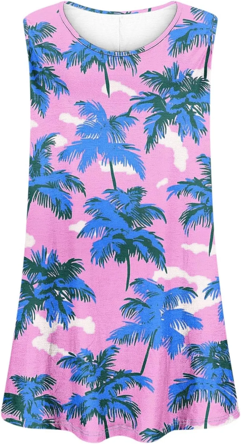 Plus Size Tank Tops Women Sunshine Graphic Sleeveless Vintage Travel Vacation Tops Summer Beach Shirts Hide Belly Tees
