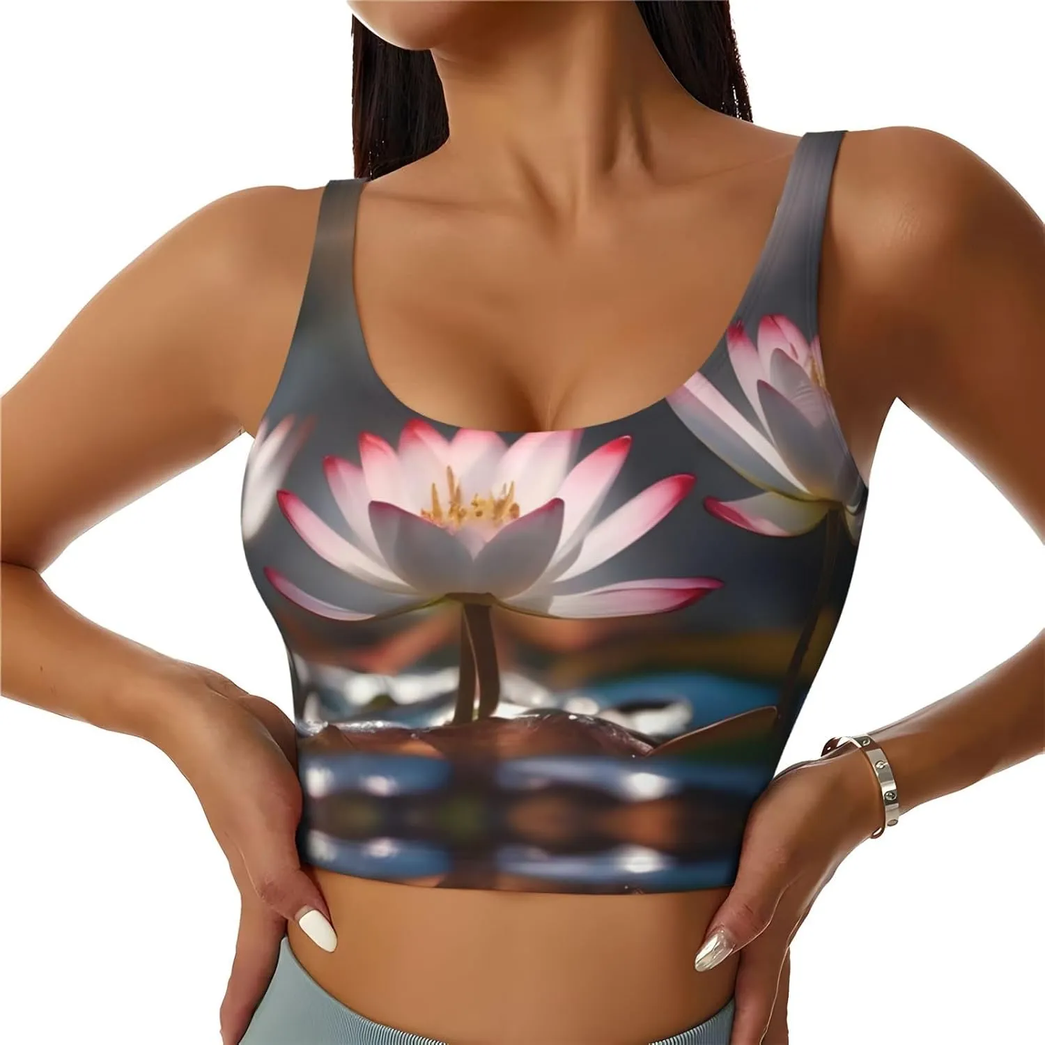 Pretty Lotus Flower Women's Sexy Sports Vest Sleeveless Athletic Gym T-Shirts Vest U-Shaped Back Quick Dry Top