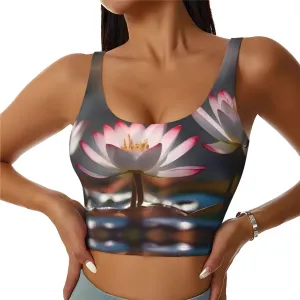 Pretty Lotus Flower Women's Sexy Sports Vest Sleeveless Athletic Gym T-Shirts Vest U-Shaped Back Quick Dry Top