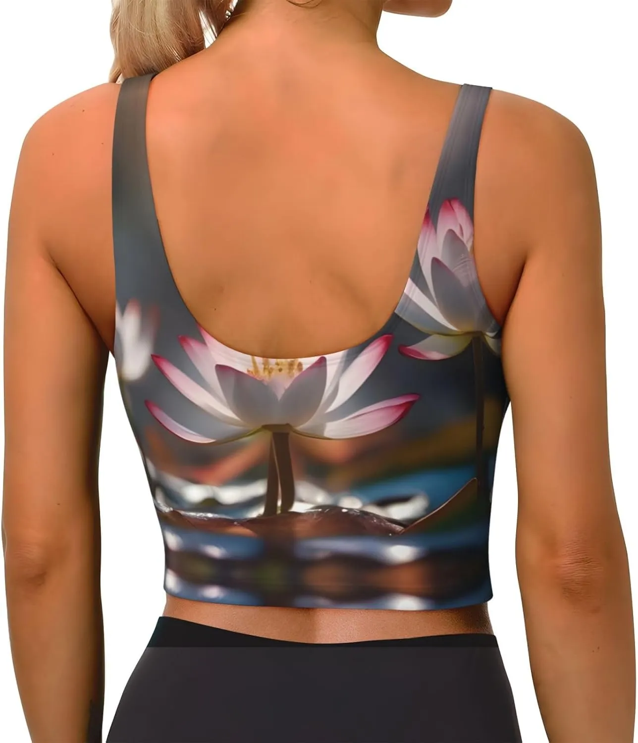 Pretty Lotus Flower Women's Sexy Sports Vest Sleeveless Athletic Gym T-Shirts Vest U-Shaped Back Quick Dry Top