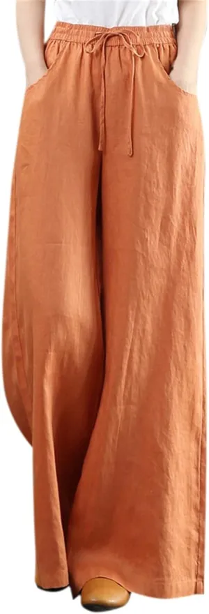 PTOLOCIF Cotton Pants for Women,Baggy Linen Pants Summer Lightweight High Waist Palazzo Pants Loose Straight Leg Pants