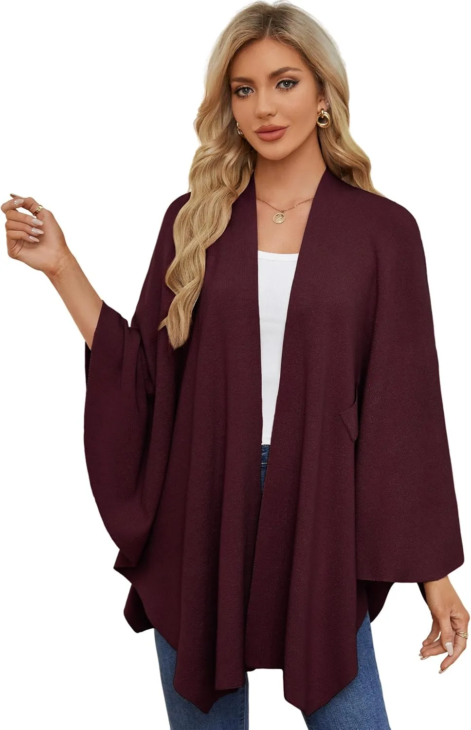 PULI Women's Elegant Shawl Wraps Soft Open Front Poncho Sweater for Spring Fall Winter