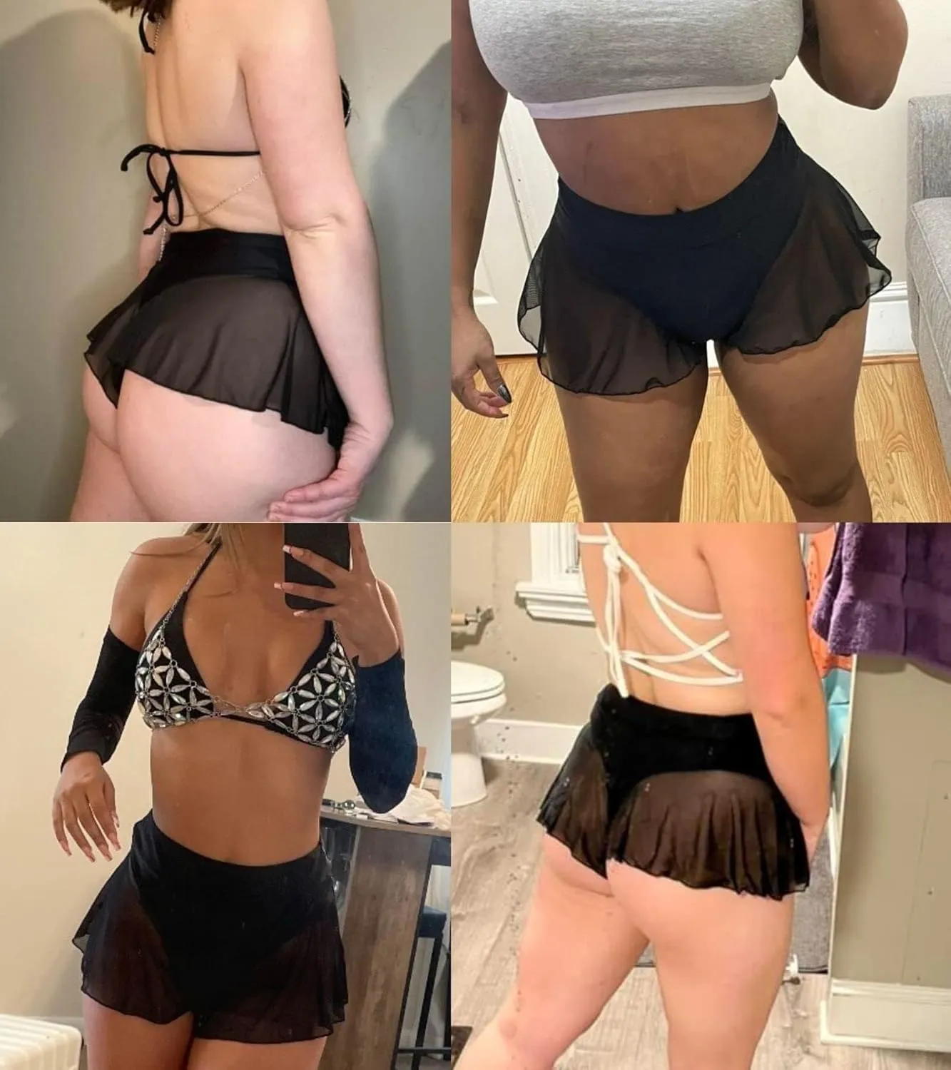 Rave Bottoms for Women - Festival Cute High Waisted Bikini Shorts Sheer Mesh Ruffle Dance Skirt Club Mini Hot Pants