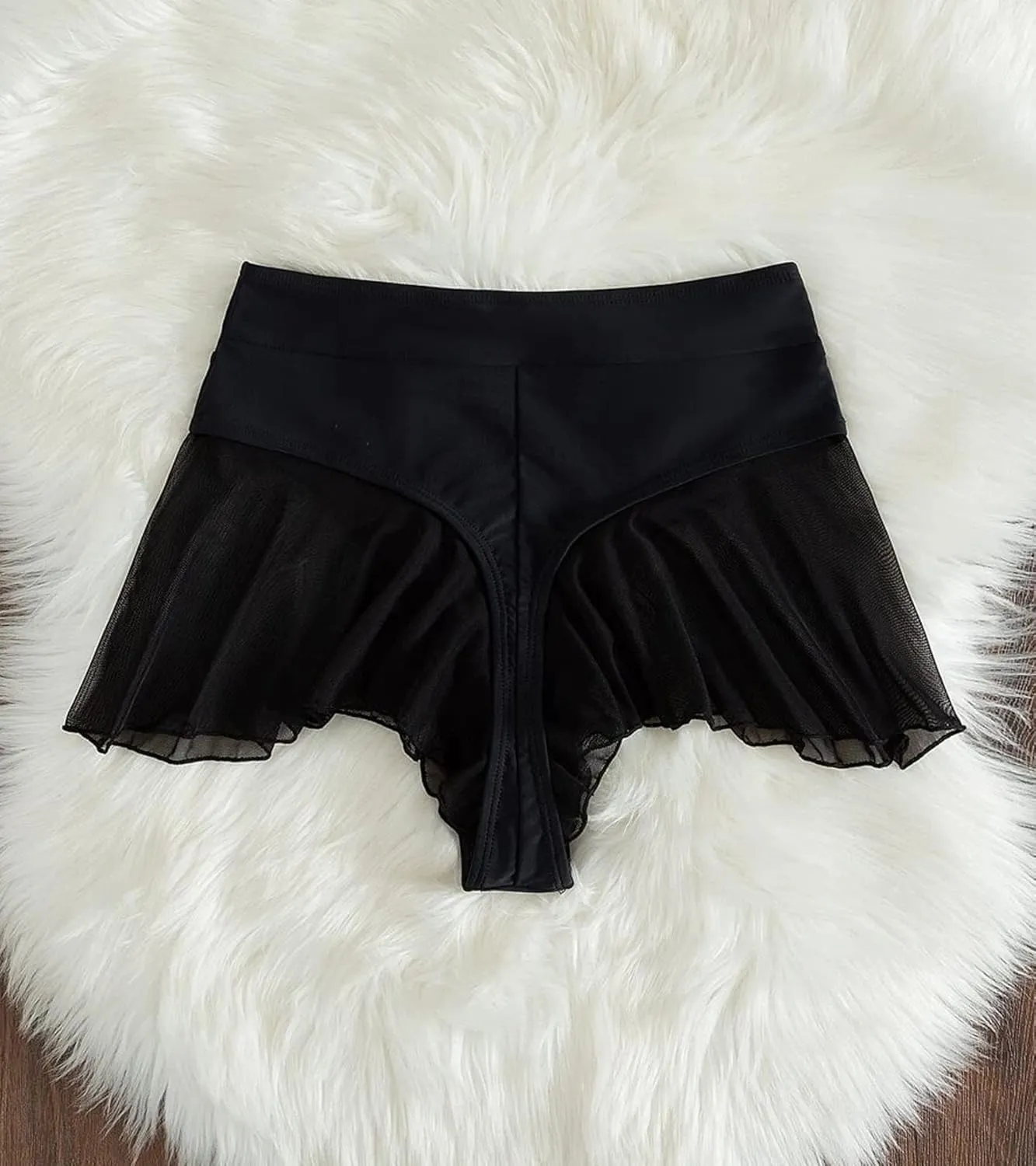 Rave Bottoms for Women - Festival Cute High Waisted Bikini Shorts Sheer Mesh Ruffle Dance Skirt Club Mini Hot Pants