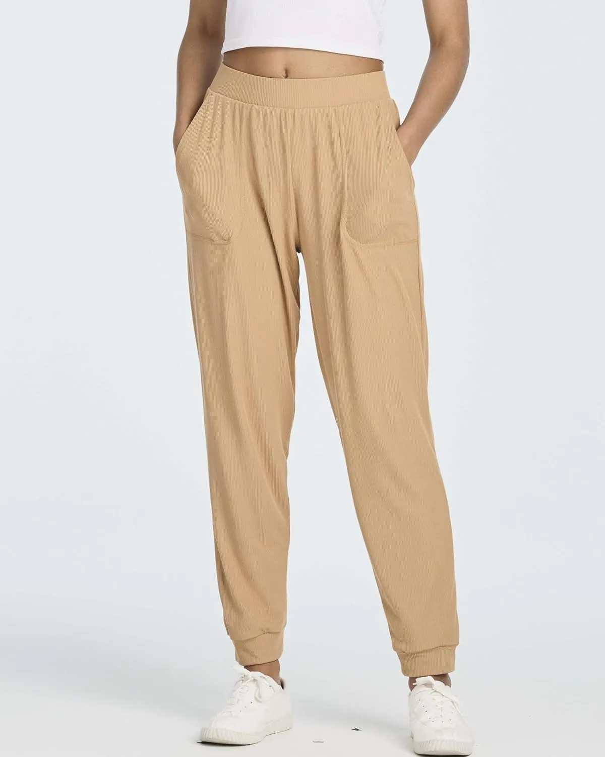 Real Essentials 3 Pack: Women's Ribbed Lounge Jogger Cuffed Yoga SweatpantsPockets (Available in Plus)
