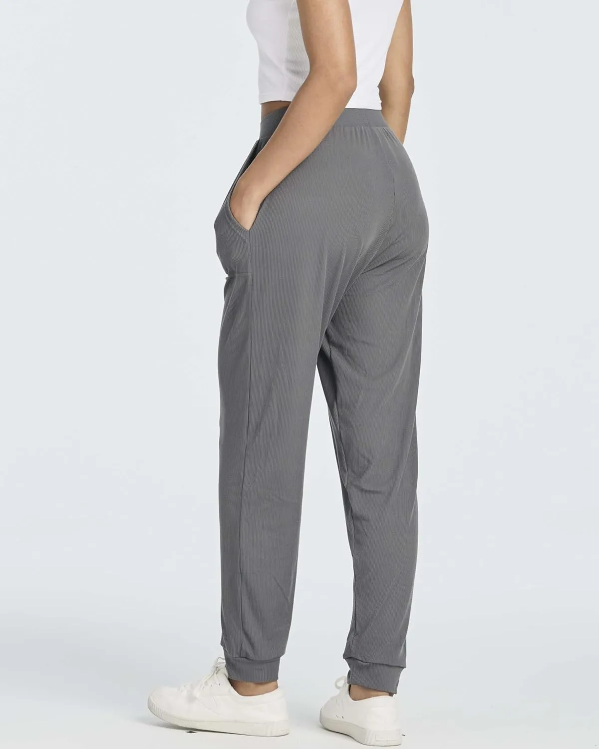 Real Essentials 3 Pack: Women's Ribbed Lounge Jogger Cuffed Yoga SweatpantsPockets (Available in Plus)