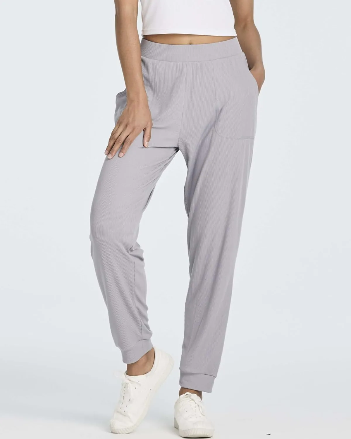 Real Essentials 3 Pack: Women's Ribbed Lounge Jogger Cuffed Yoga SweatpantsPockets (Available in Plus)