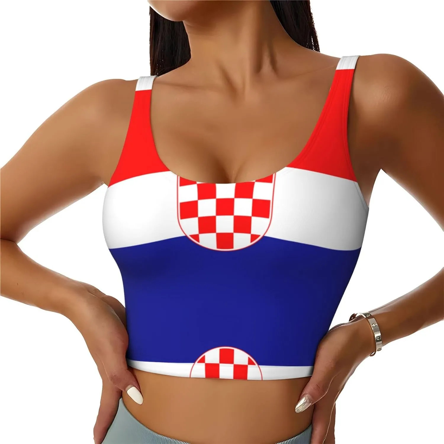 Republic of Croatia Flag Women's Sexy Sports Vest Sleeveless Athletic Gym T-Shirts Vest U-Shaped Back Quick Dry Top