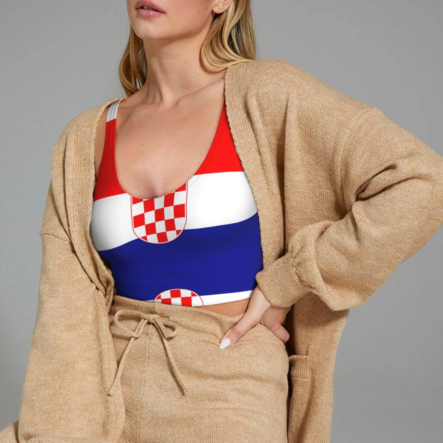 Republic of Croatia Flag Women's Sexy Sports Vest Sleeveless Athletic Gym T-Shirts Vest U-Shaped Back Quick Dry Top