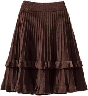 SaoBiiu Women Knitted Ruffle Pleated Mini Skirt Autumn Winter Bottoms Casual High Waist A-Line Skirts