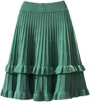 SaoBiiu Women Knitted Ruffle Pleated Mini Skirt Autumn Winter Bottoms Casual High Waist A-Line Skirts