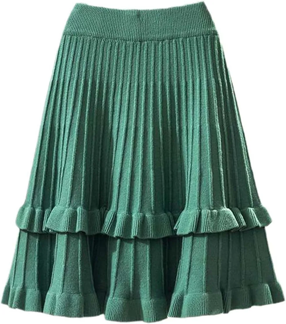 SaoBiiu Women Knitted Ruffle Pleated Mini Skirt Autumn Winter Bottoms Casual High Waist A-Line Skirts