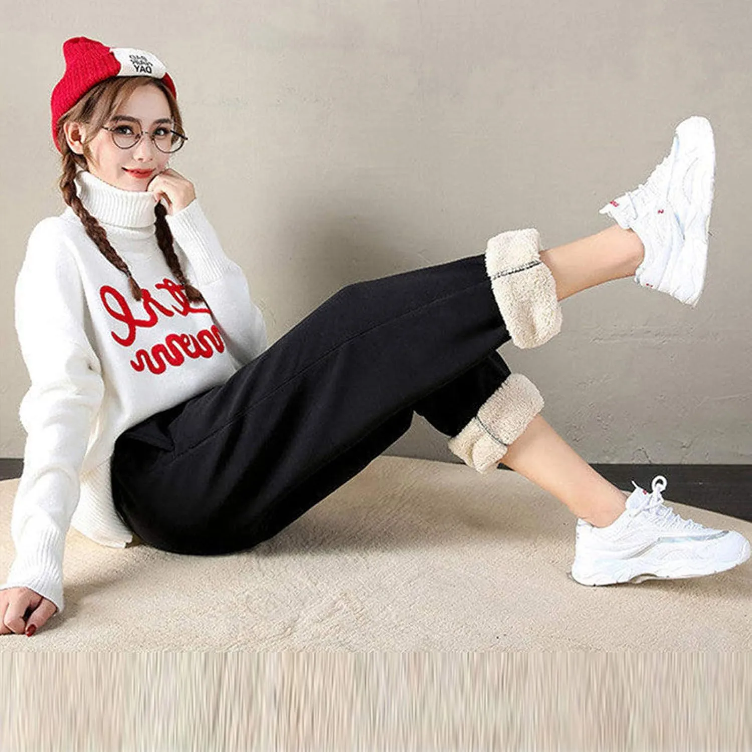 sdbrld Fleece Lined Joggers Women,Womens Sherpa Lined Sweatpants Winter Solid Athletic Running Fleece Lined Pants Sweatpants