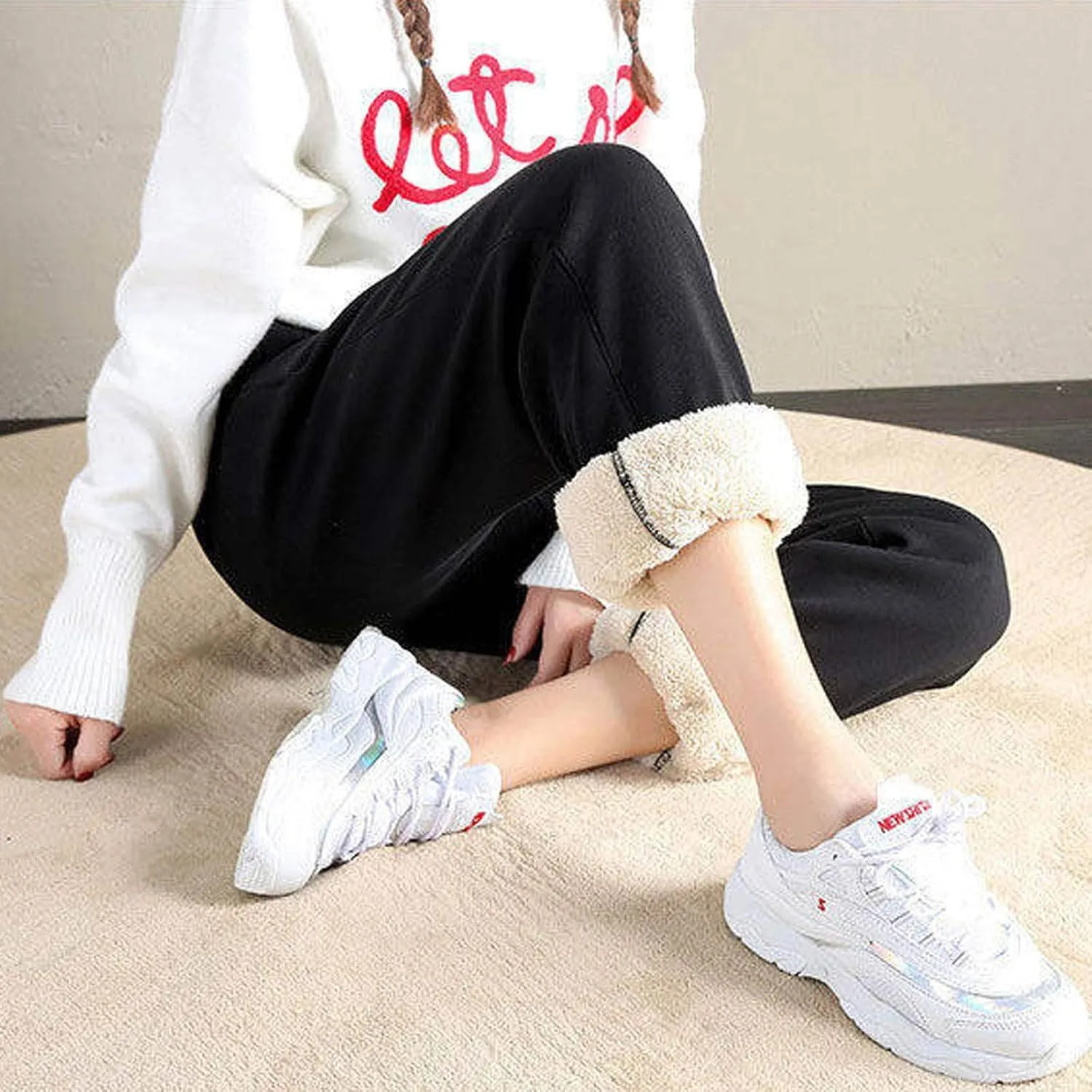 sdbrld Fleece Lined Joggers Women,Womens Sherpa Lined Sweatpants Winter Solid Athletic Running Fleece Lined Pants Sweatpants