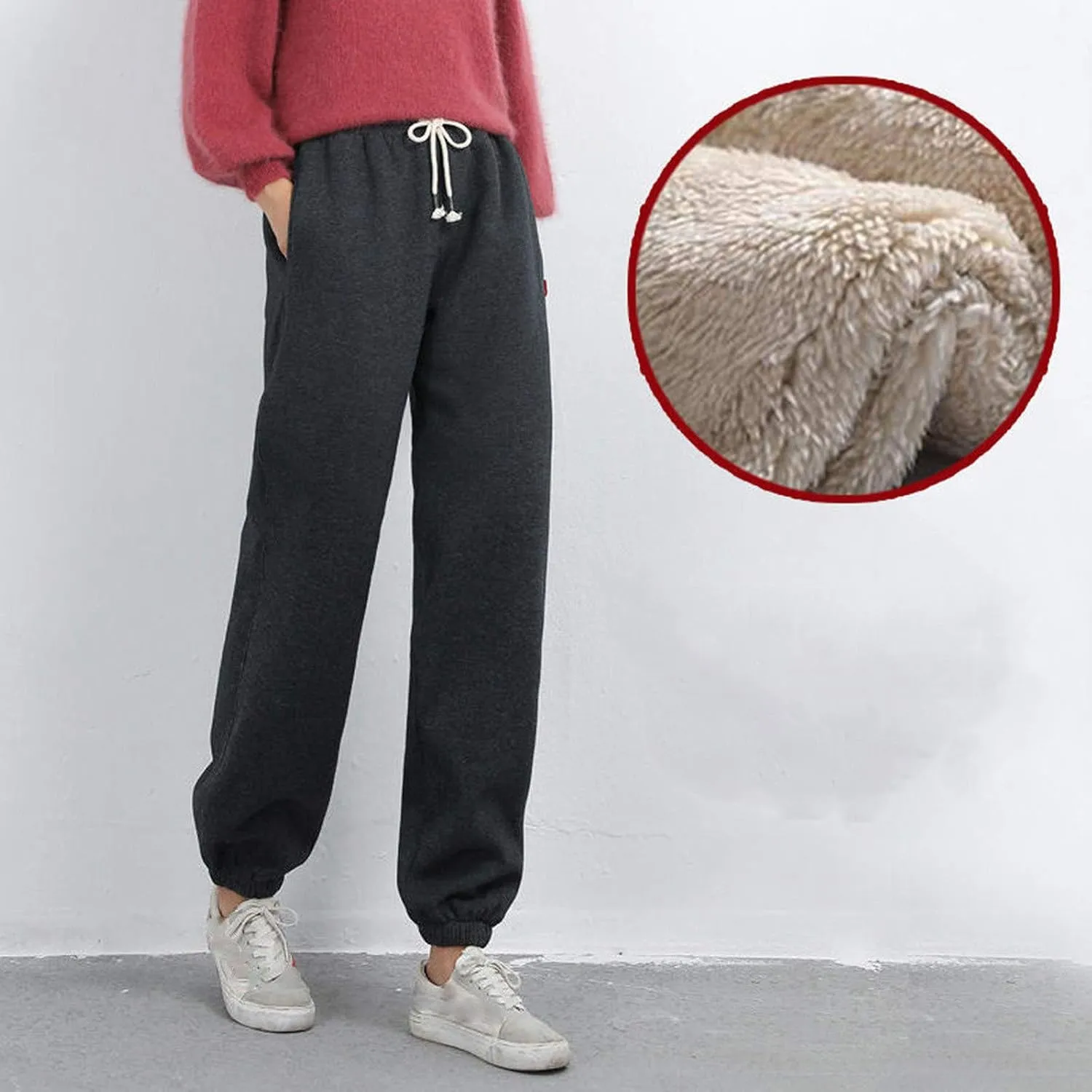 sdbrld Fleece Lined Joggers Women,Womens Sherpa Lined Sweatpants Winter Solid Athletic Running Fleece Lined Pants Sweatpants