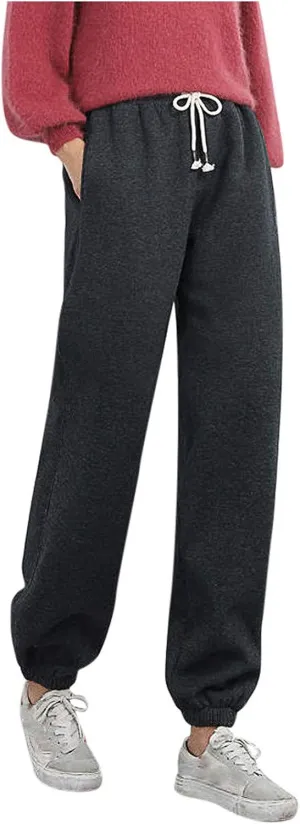 sdbrld Fleece Lined Joggers Women,Womens Sherpa Lined Sweatpants Winter Solid Athletic Running Fleece Lined Pants Sweatpants