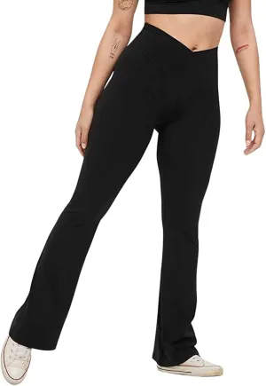 sdbrld Leggings for Women,Women's Flared Yoga Pants Solid Workout Bootleg Yoga Pants Crossover High Waist Bootcut Leggings