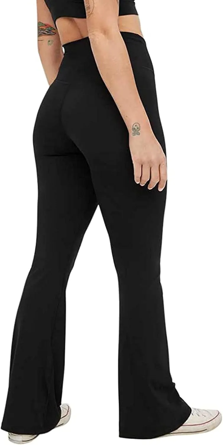 sdbrld Leggings for Women,Women's Flared Yoga Pants Solid Workout Bootleg Yoga Pants Crossover High Waist Bootcut Leggings