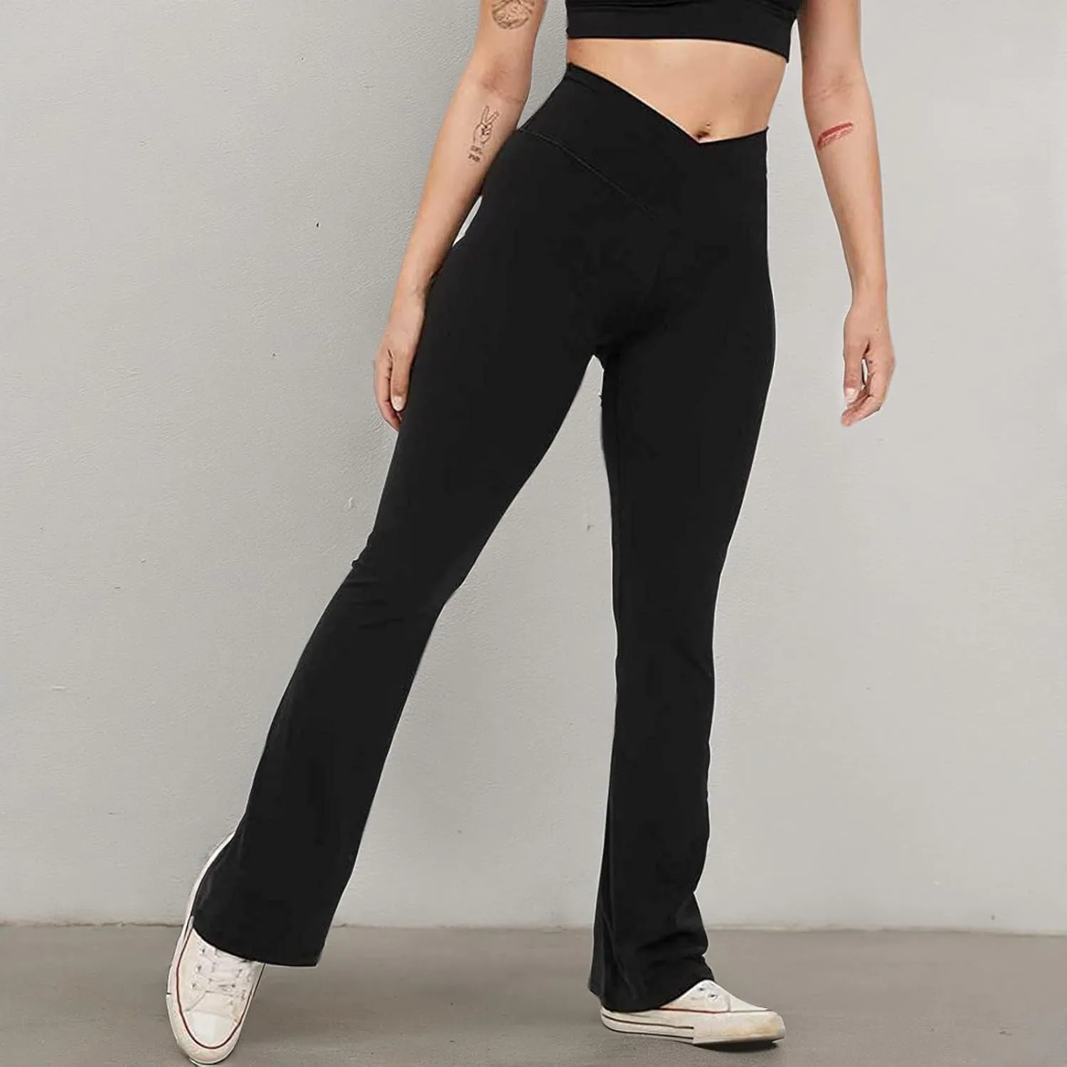 sdbrld Leggings for Women,Women's Flared Yoga Pants Solid Workout Bootleg Yoga Pants Crossover High Waist Bootcut Leggings
