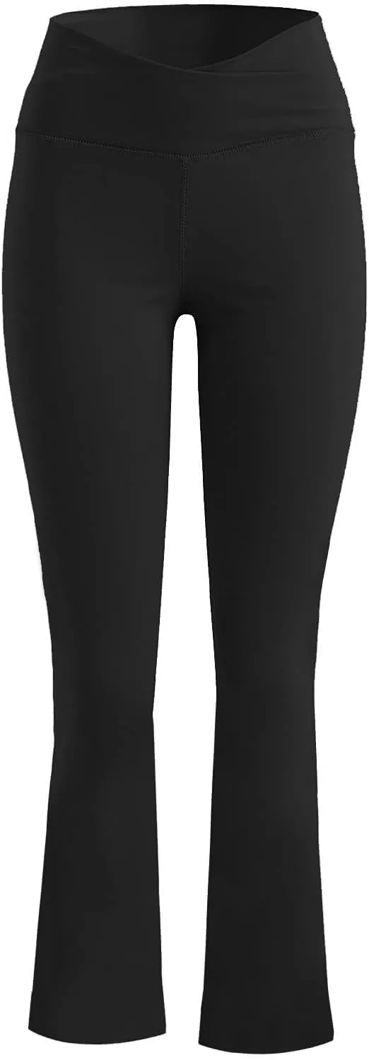 sdbrld Leggings for Women,Women's Flared Yoga Pants Solid Workout Bootleg Yoga Pants Crossover High Waist Bootcut Leggings