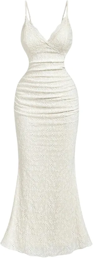 SHENHE Women's Lace Fishtail Dress Bodycon Spaghetti Strap Elegant Party Night Maxi Dress