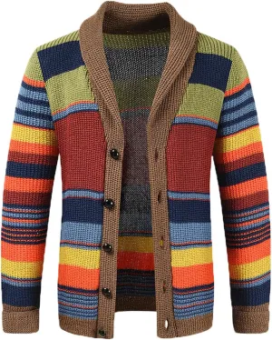 Sinzelimin Men's Sweater Cardigans, Ugly Christmas Sweaters Fashion Contrast Knitwear Long Sleeve Lapel Button Down Coat Tops